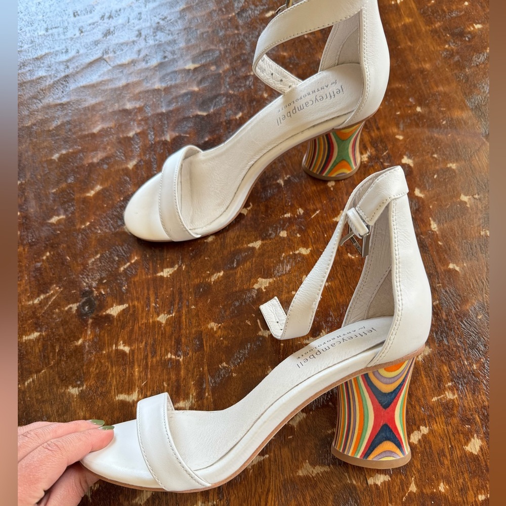 Jeffrey Campbell x Anthropologie multi-color / rainbow block strappy heels